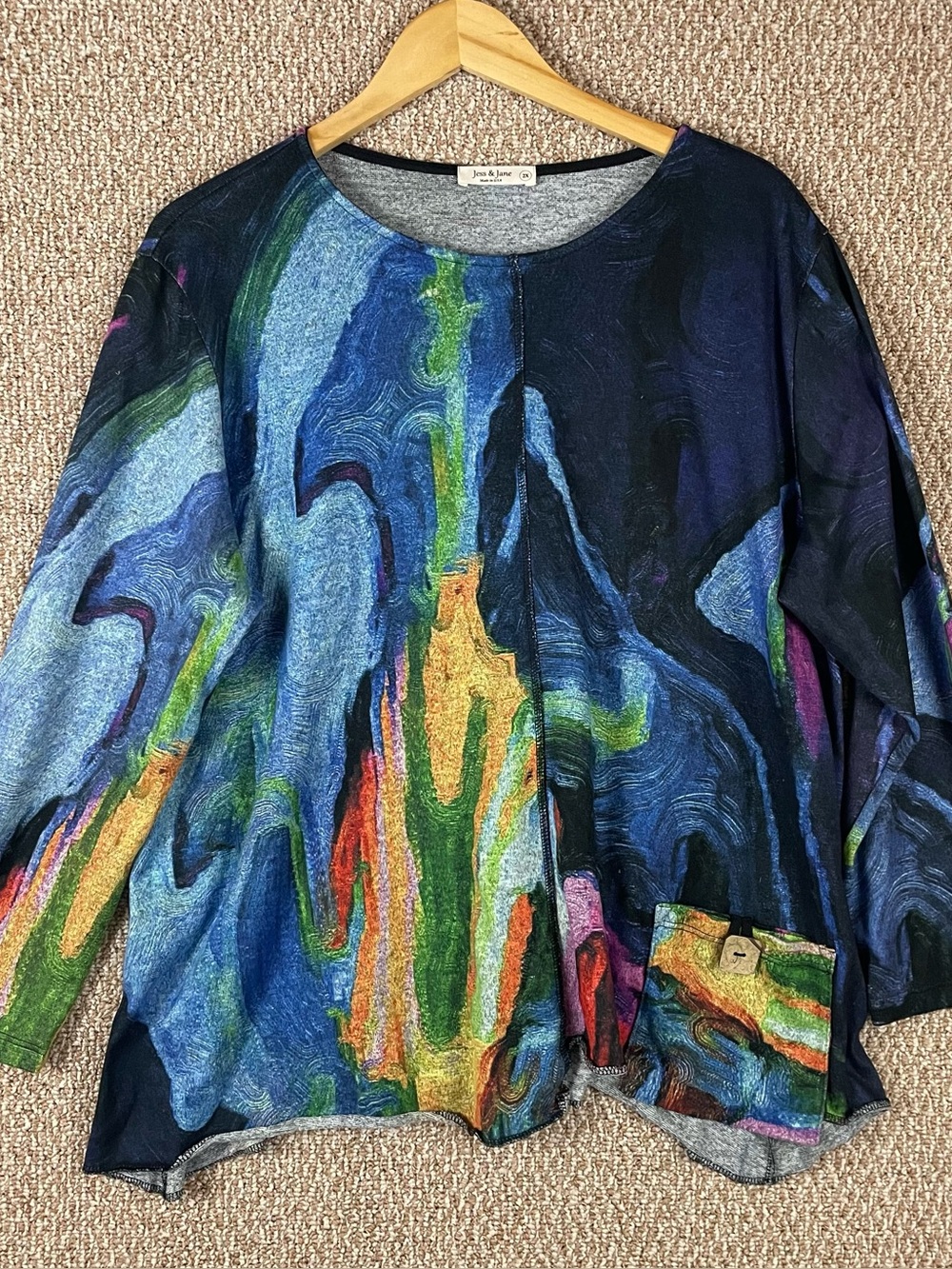Jess & Jane Tunic Womens 2X Made USA Long Sleeve Abstract Maximalist F108